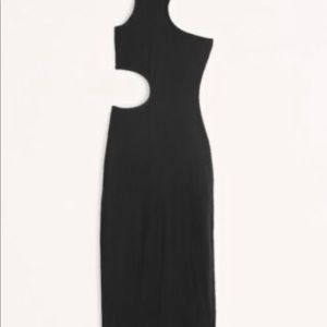 NWT Abercrombie sleeveless cut out ribbed dress midi length- BLACK